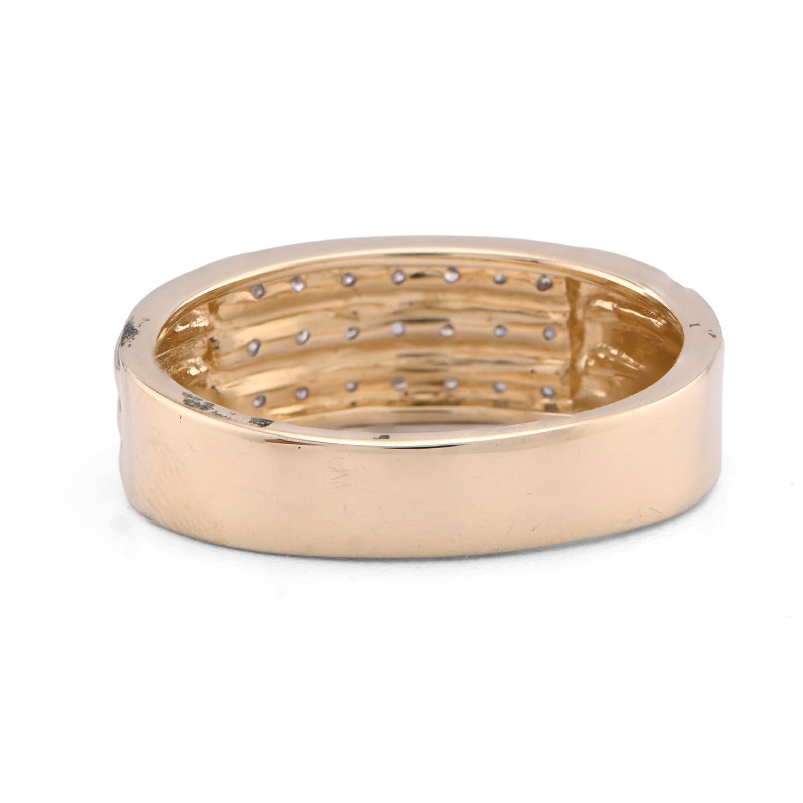 10K Yellow Gold 0.21CT Three Row Centre Men Band Natural Diamond Ring - Elite Jewelers - Rings