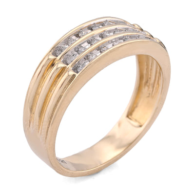 10K Yellow Gold 0.21CT Three Row Centre Men Band Natural Diamond Ring - Elite Jewelers - Rings