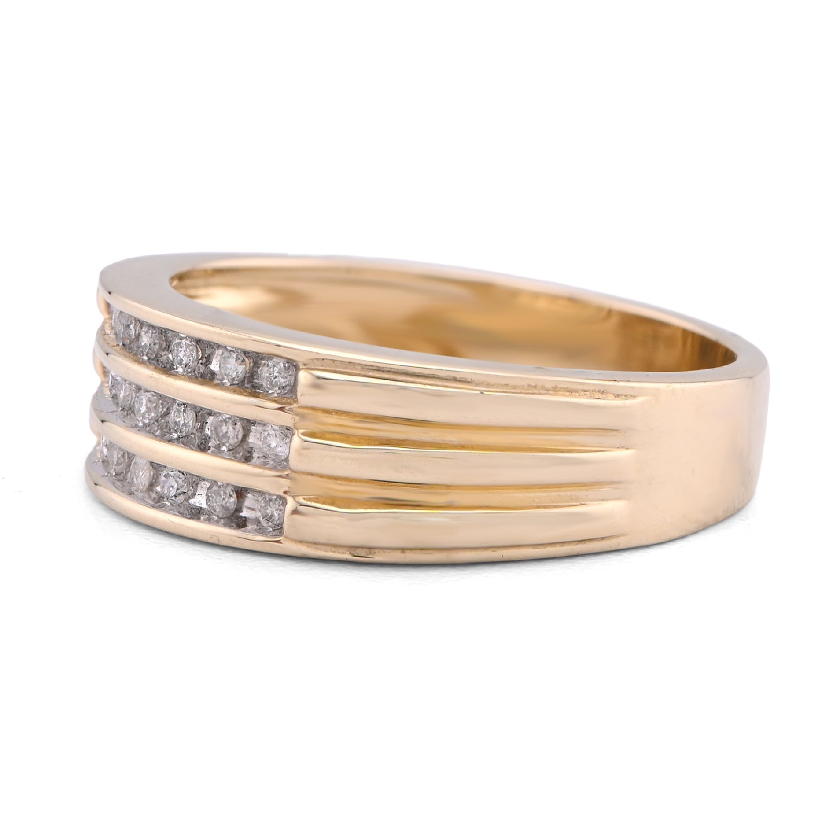 10K Yellow Gold 0.21CT Three Row Centre Men Band Natural Diamond Ring - Elite Jewelers - Rings