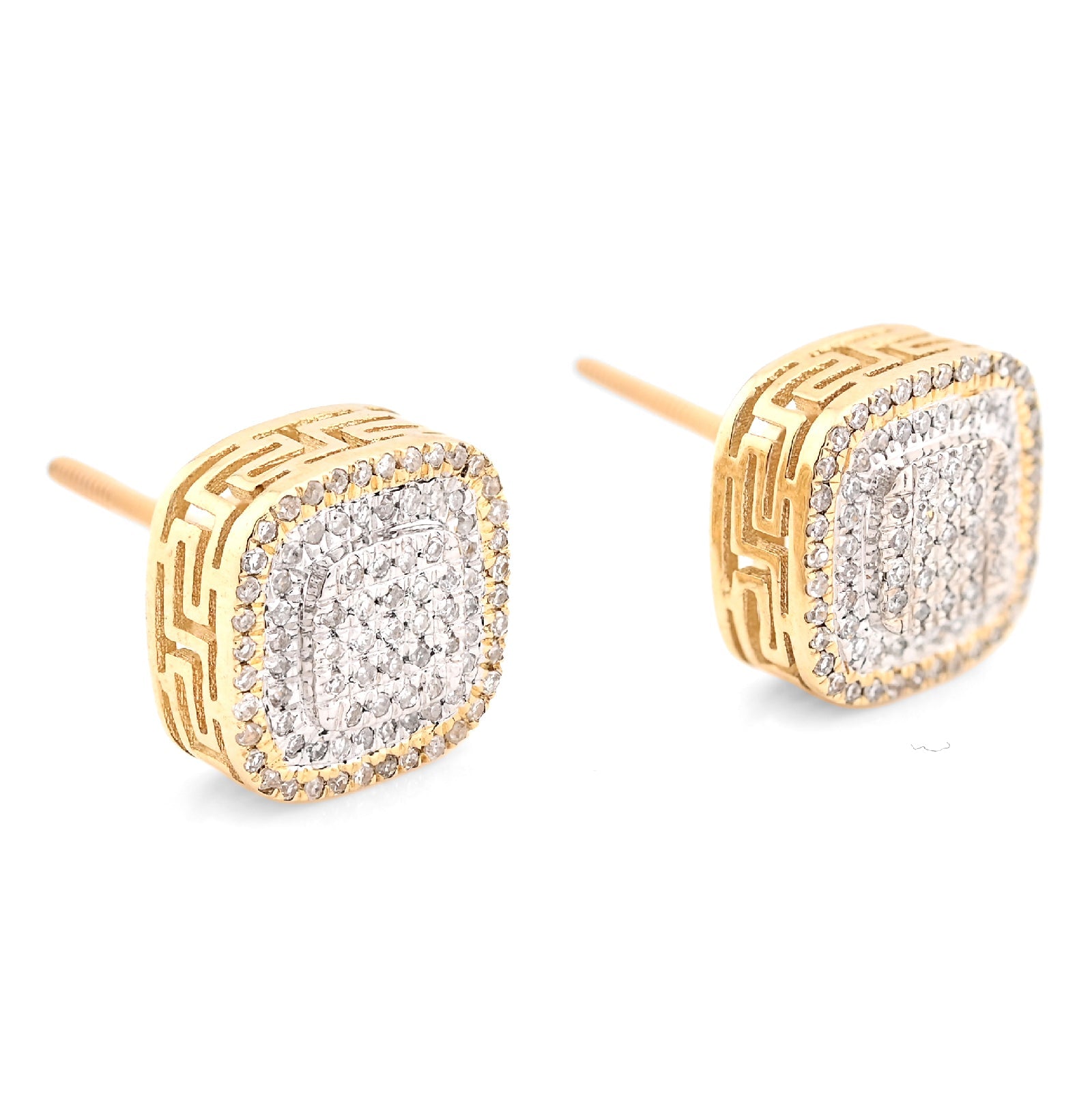 10K Yellow Gold 0.22CT Natural Diamond Square Shape Men Women Stud Earrings - Elite Jewelers - Earrings