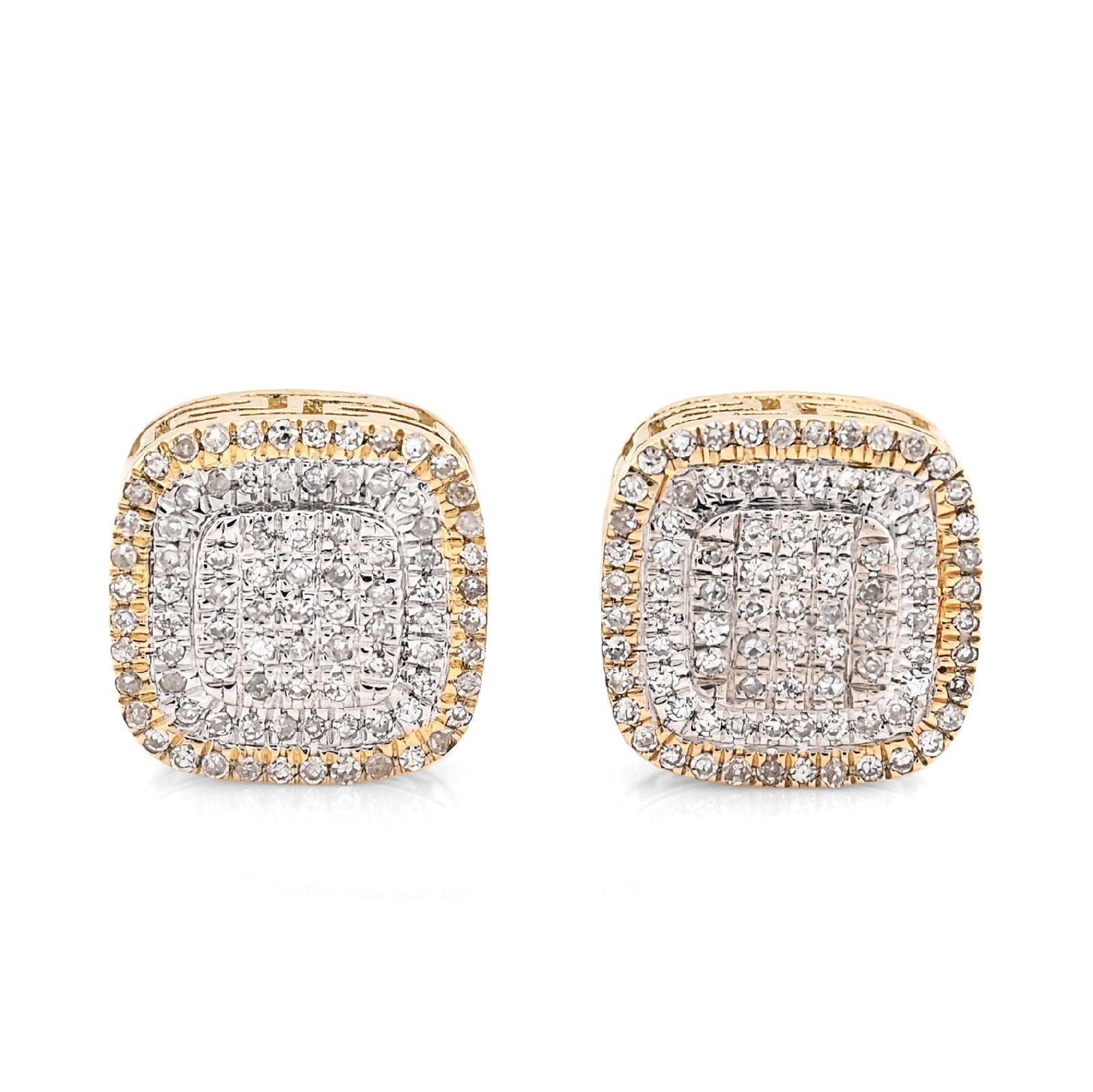 10K Yellow Gold 0.22CT Natural Diamond Square Shape Men Women Stud Earrings - Elite Jewelers - Earrings