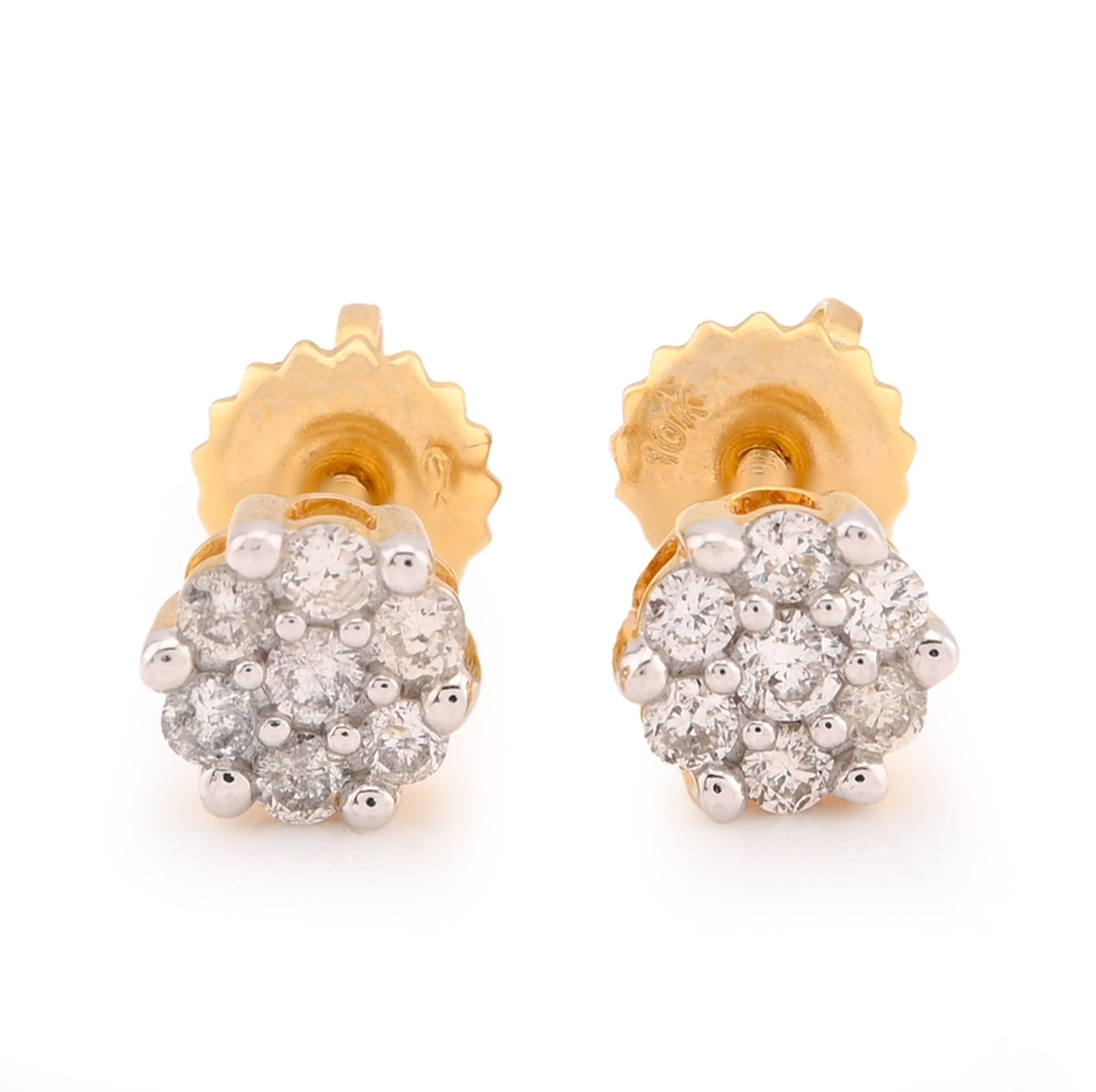 10K Yellow Gold 0.23CT Natural Diamond Flower Setting Earrings Women Men Studs - Elite Jewelers - Earrings