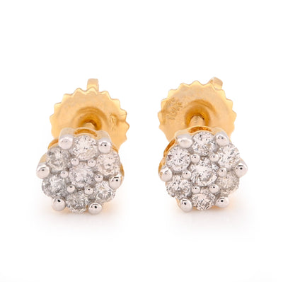 10K Yellow Gold 0.23CT Natural Diamond Flower Setting Earrings Women Men Studs - Elite Jewelers - Earrings
