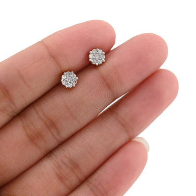 10K Yellow Gold 0.23CT Natural Diamond Flower Setting Earrings Women Men Studs - Elite Jewelers - Earrings