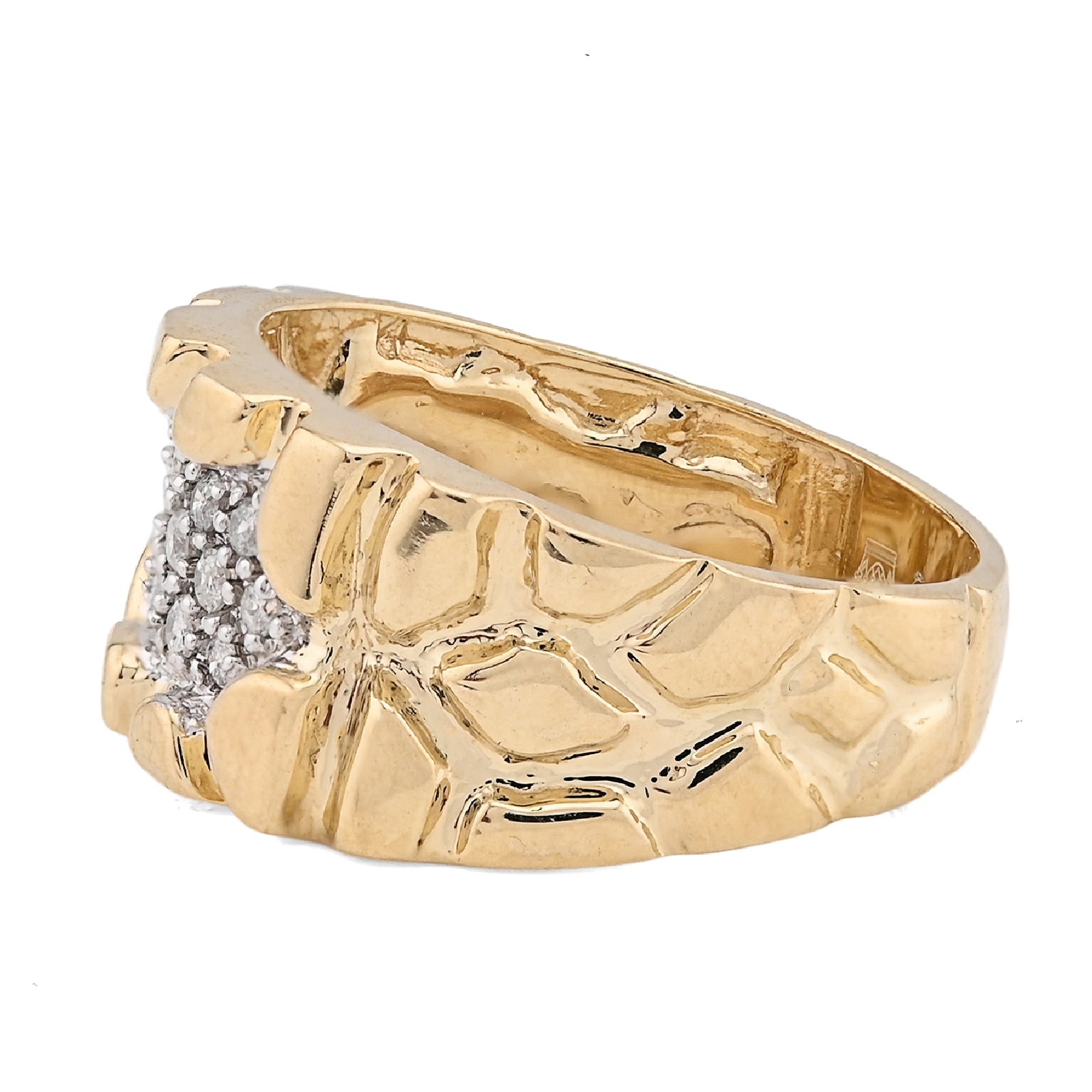 10K Yellow Gold 0.25CT Centre Natural Diamond Men Nugget Ring - Elite Jewelers - Rings