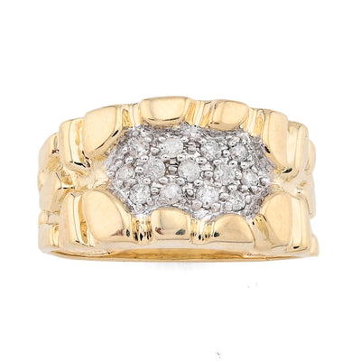 10K Yellow Gold 0.25CT Centre Natural Diamond Men Nugget Ring - Elite Jewelers - Rings