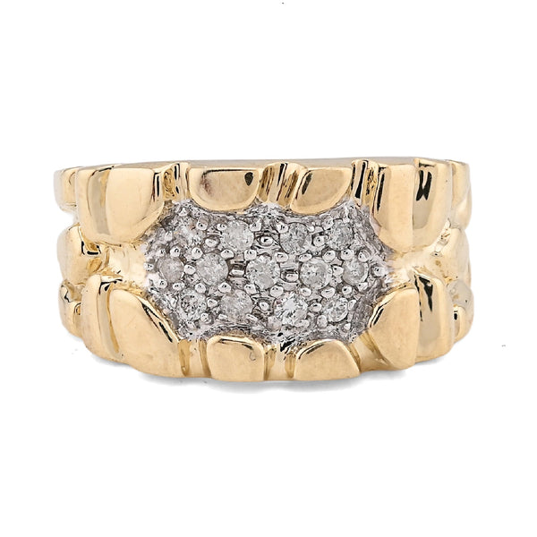 10K Yellow Gold 0.25CT Centre Natural Diamond Men Nugget Ring - Elite Jewelers - Rings