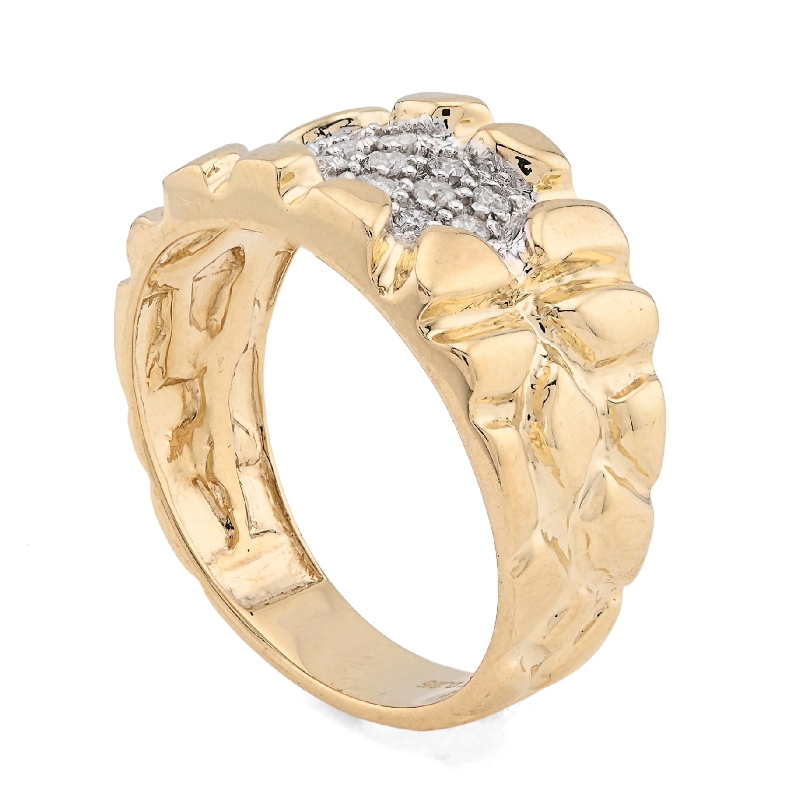 10K Yellow Gold 0.25CT Centre Natural Diamond Men Nugget Ring - Elite Jewelers - Rings