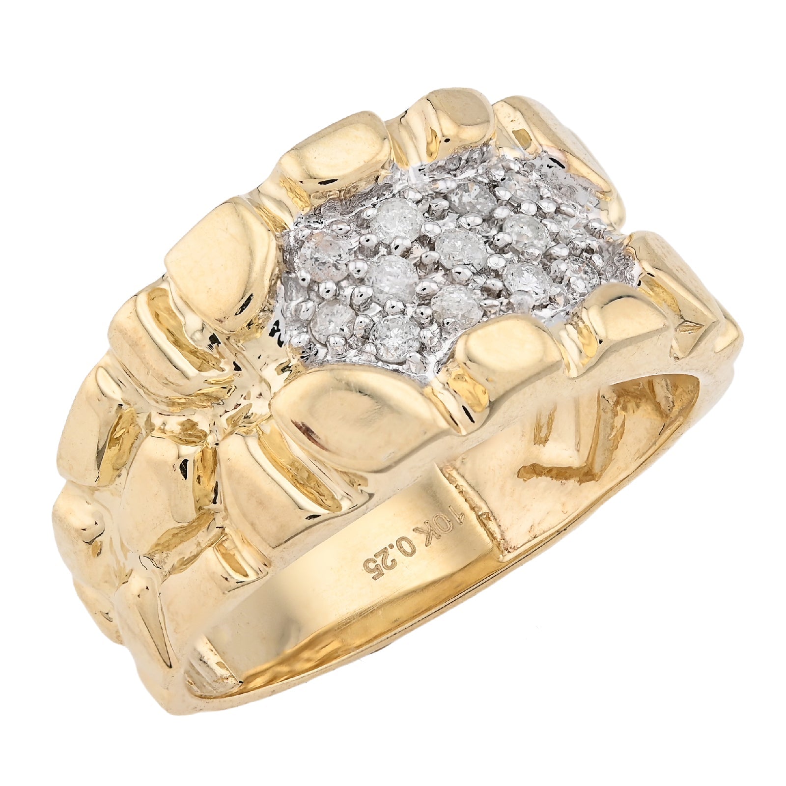 10K Yellow Gold 0.25CT Centre Natural Diamond Men Nugget Ring - Elite Jewelers - Rings