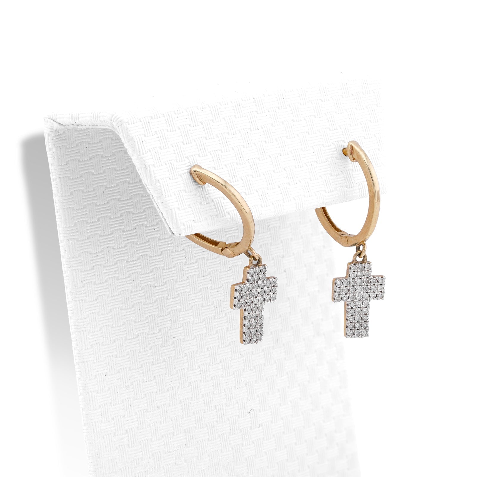 10K Yellow Gold 0.25CT Cross Hoop Natural Diamond Men Women Hoops - Elite Jewelers-Earrings