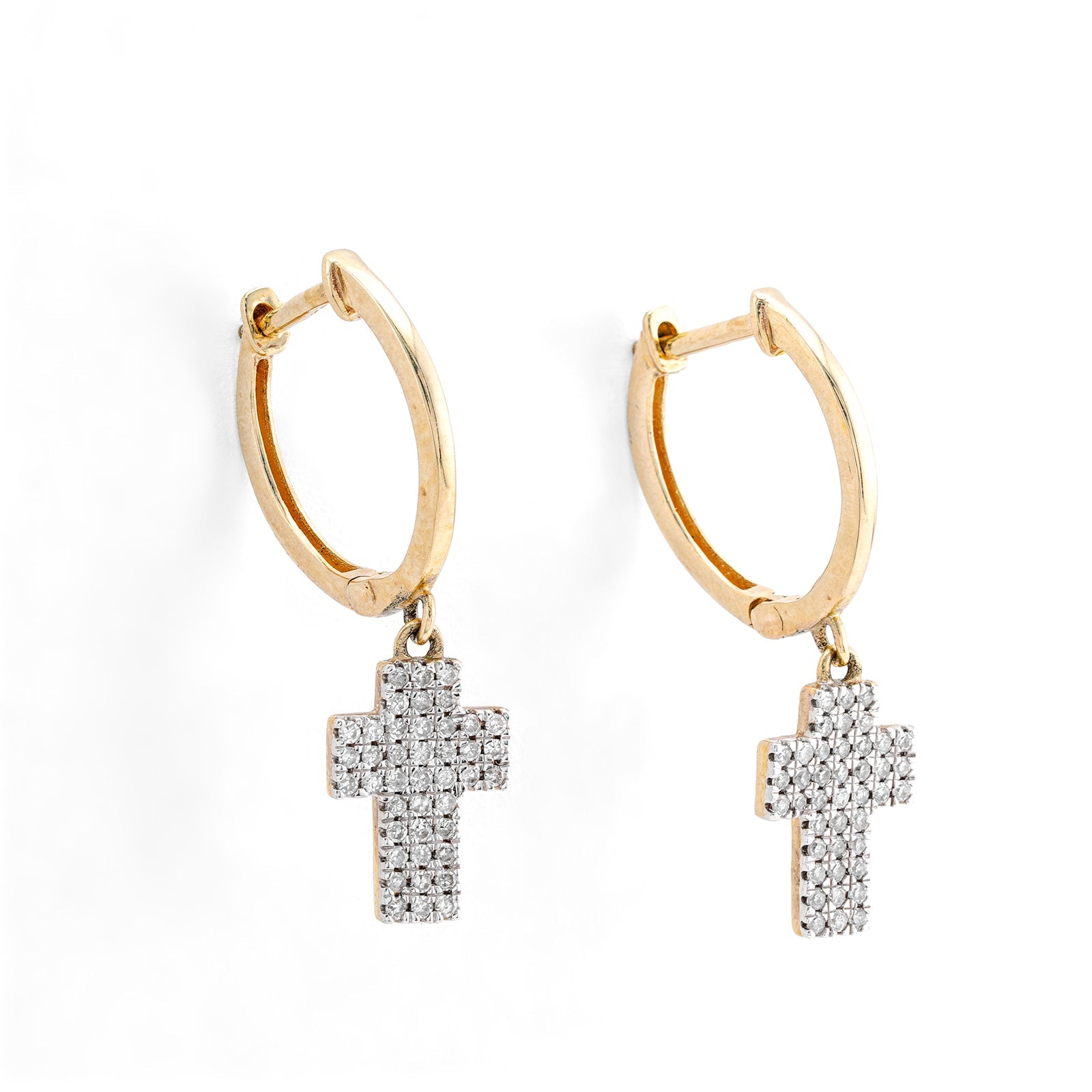 10K Yellow Gold 0.25CT Cross Hoop Natural Diamond Men Women Hoops - Elite Jewelers-Earrings