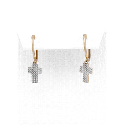 10K Yellow Gold 0.25CT Cross Hoop Natural Diamond Men Women Hoops - Elite Jewelers-Earrings