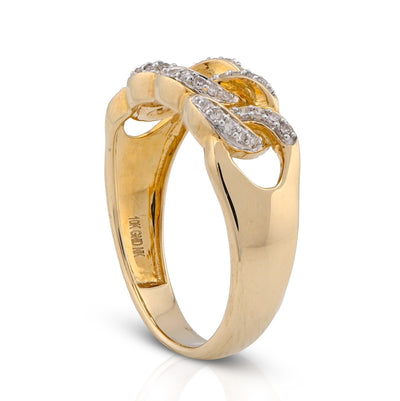 10K Yellow Gold 0.25CT Natural Diamond Cuban Link Men Pinky Ring - Elite Jewelers - Rings