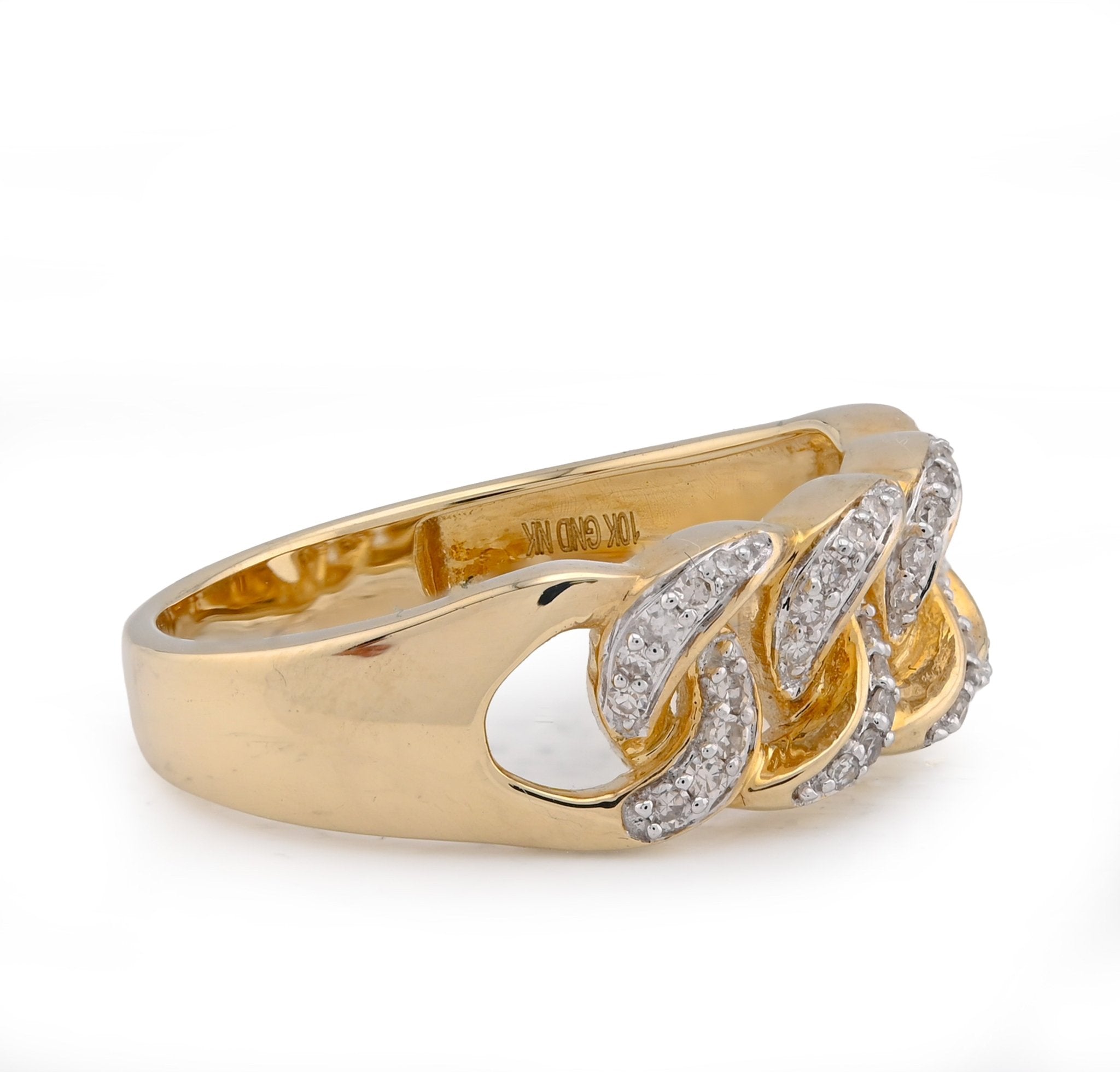 10K Yellow Gold 0.25CT Natural Diamond Cuban Link Men Pinky Ring - Elite Jewelers - Rings