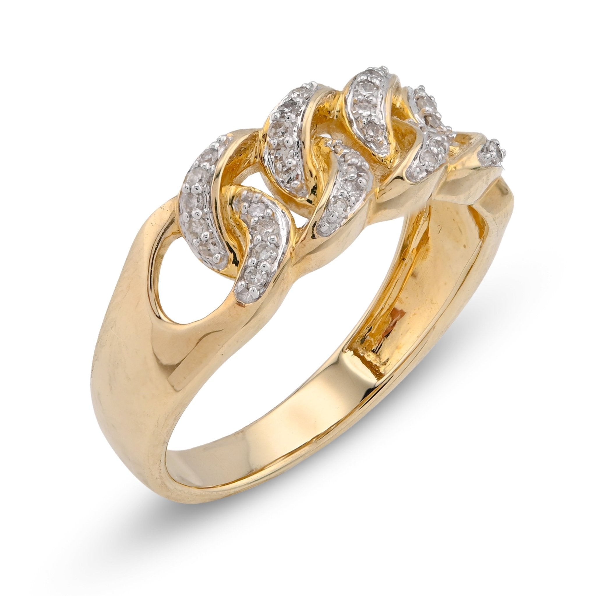 10K Yellow Gold 0.25CT Natural Diamond Cuban Link Men Pinky Ring - Elite Jewelers - Rings
