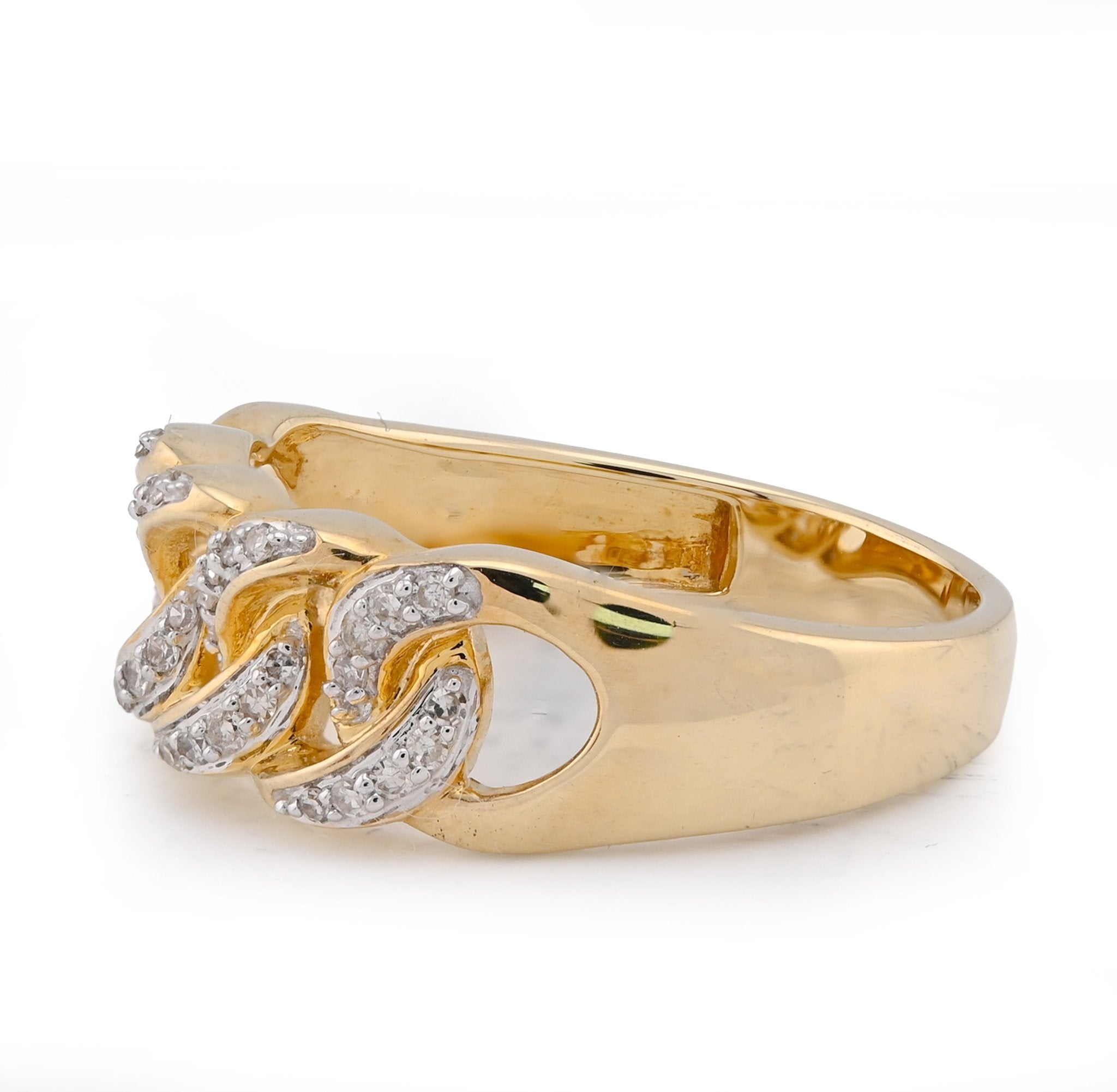 10K Yellow Gold 0.25CT Natural Diamond Cuban Link Men Pinky Ring - Elite Jewelers - Rings