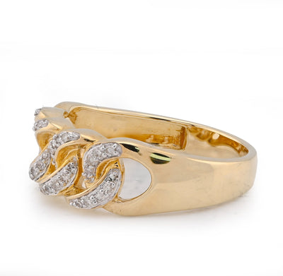 10K Yellow Gold 0.25CT Natural Diamond Cuban Link Men Pinky Ring - Elite Jewelers - Rings
