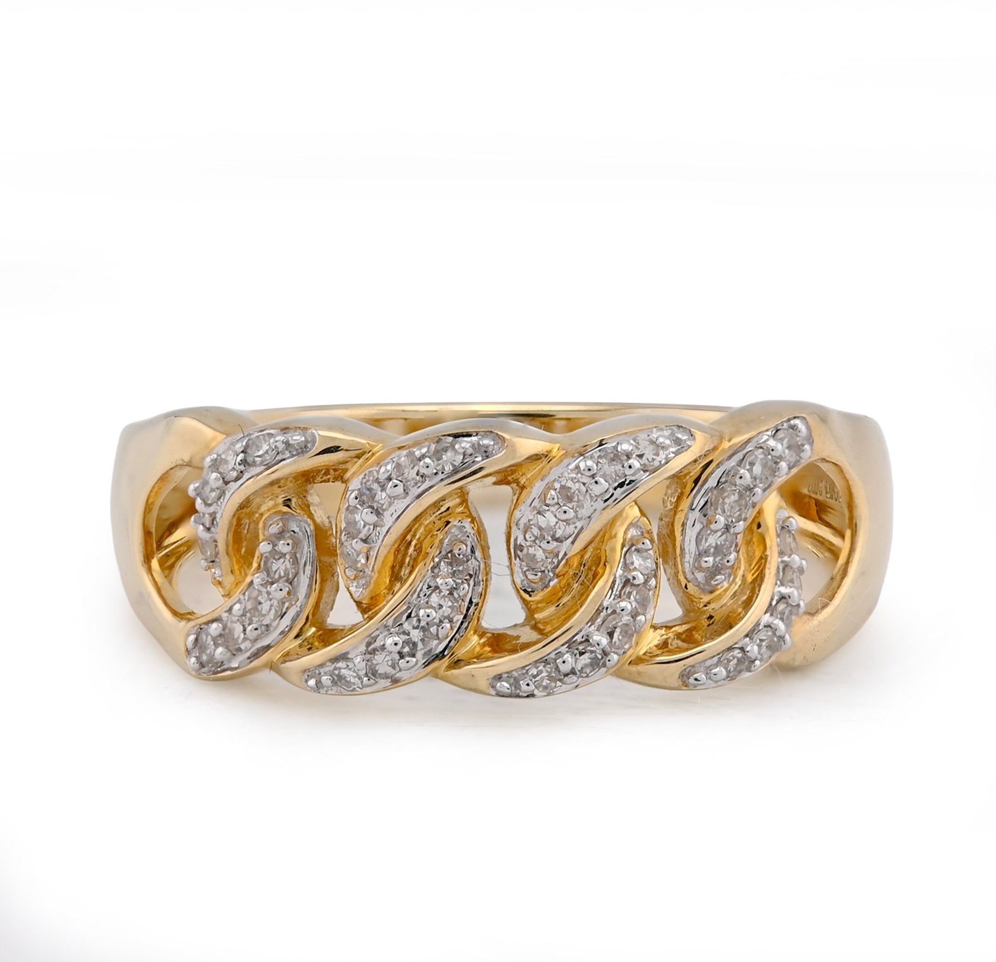 10K Yellow Gold 0.25CT Natural Diamond Cuban Link Men Pinky Ring - Elite Jewelers - Rings