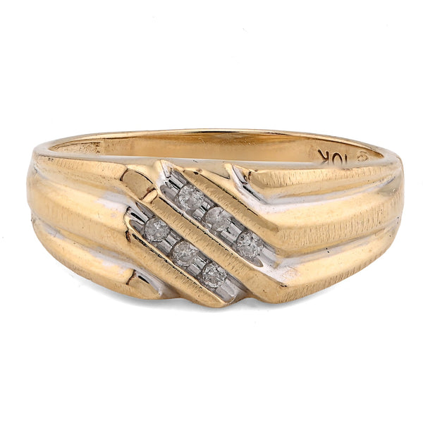 10K Yellow Gold 0.25CT Three Natural Diamond Diagonal Row Men Ring - Elite Jewelers - Rings