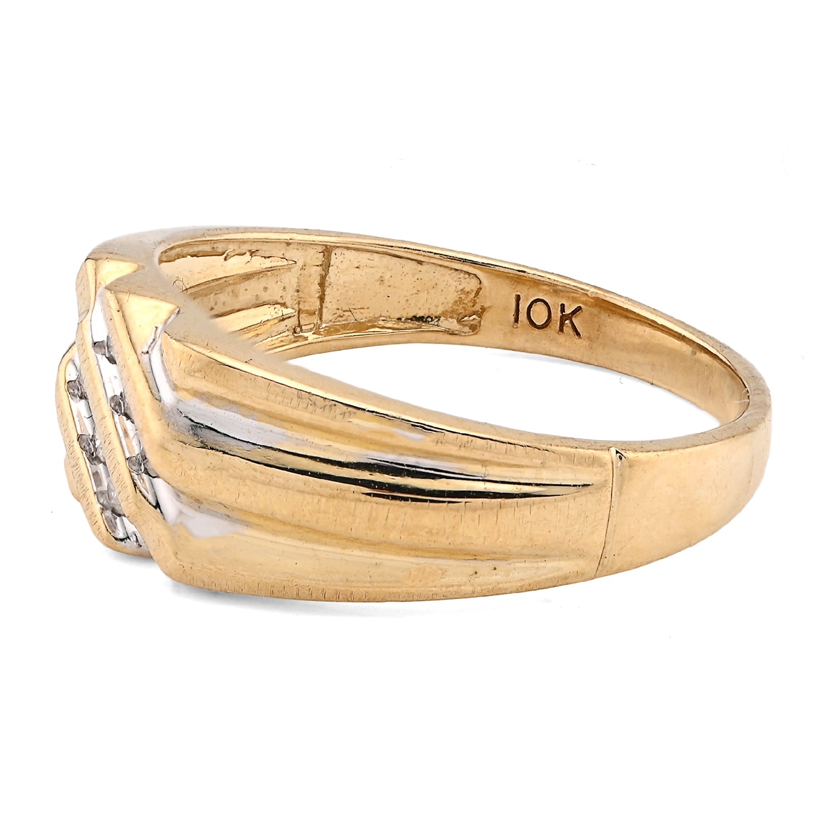 10K Yellow Gold 0.25CT Three Natural Diamond Diagonal Row Men Ring - Elite Jewelers - Rings