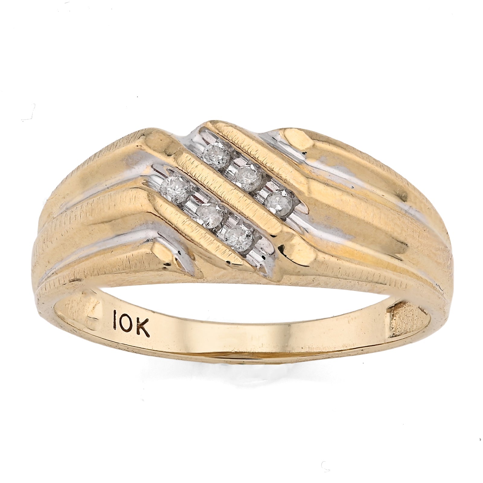 10K Yellow Gold 0.25CT Three Natural Diamond Diagonal Row Men Ring - Elite Jewelers - Rings