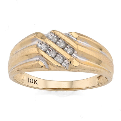 10K Yellow Gold 0.25CT Three Natural Diamond Diagonal Row Men Ring - Elite Jewelers - Rings