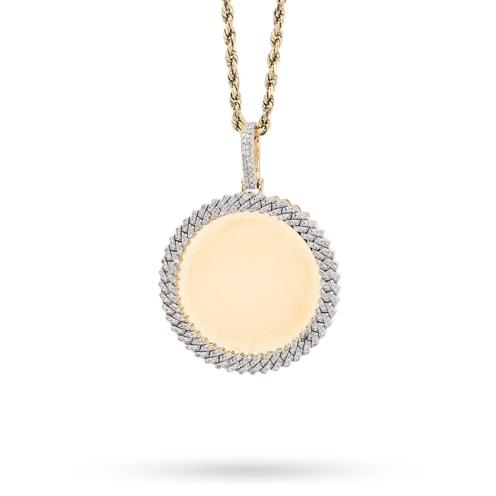 10k Yellow Gold 0.25CTW Natural Diamond Circle Cuban Memory Pendant 8.4g Charm - Elite Jewelers - Charms & Pendants