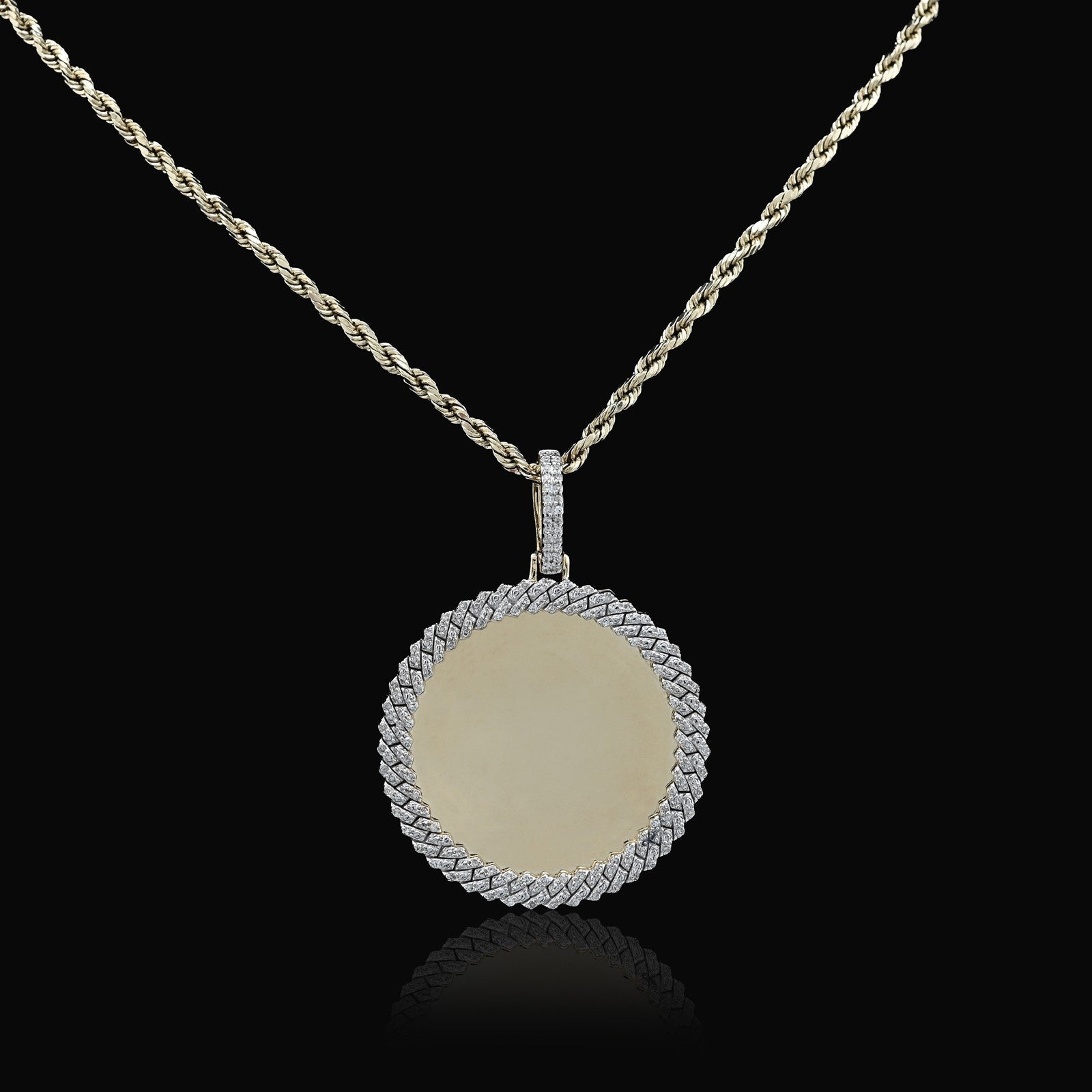 10k Yellow Gold 0.25CTW Natural Diamond Circle Cuban Memory Pendant 8.4g Charm - Elite Jewelers - Charms & Pendants