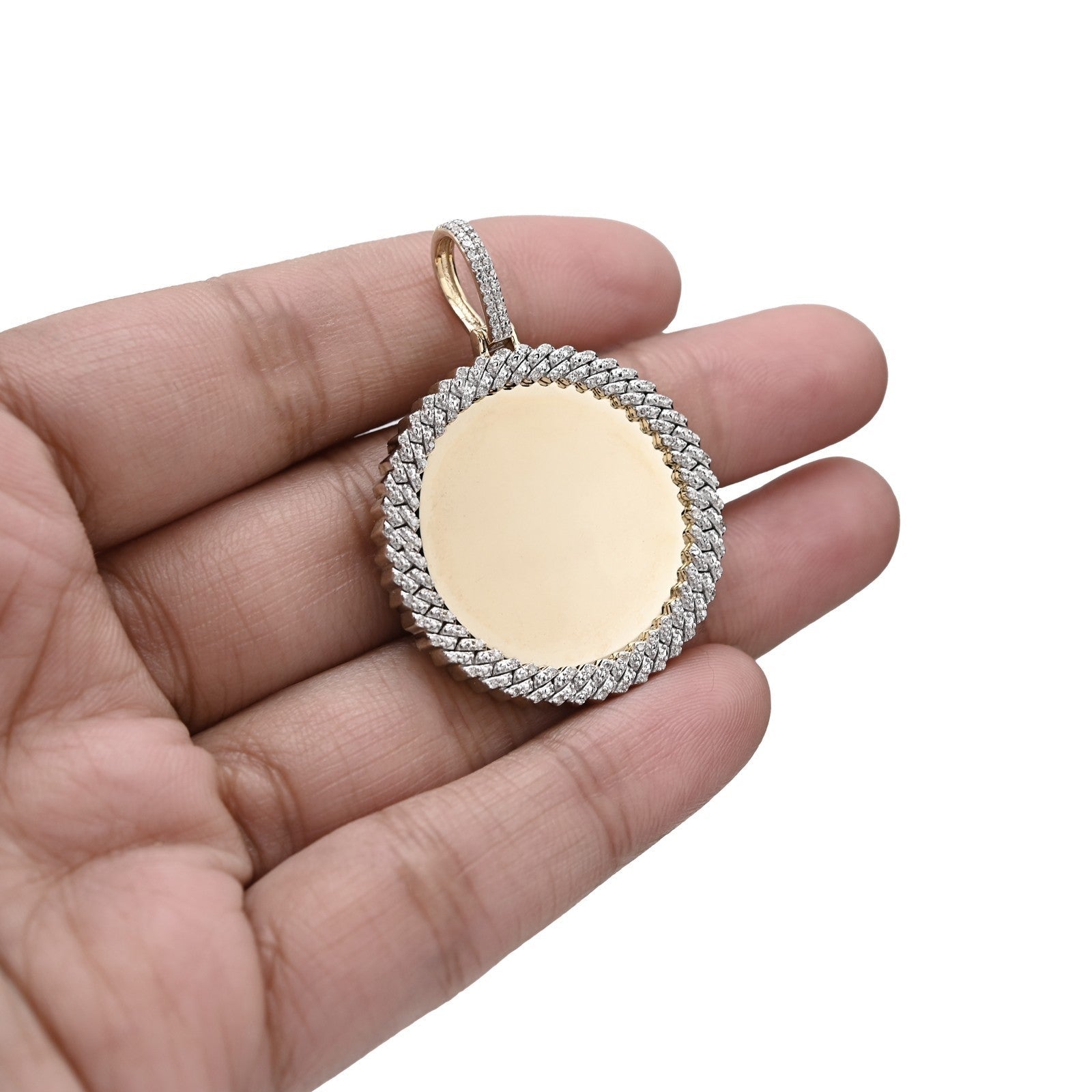 10k Yellow Gold 0.25CTW Natural Diamond Circle Cuban Memory Pendant 8.4g Charm - Elite Jewelers - Charms & Pendants