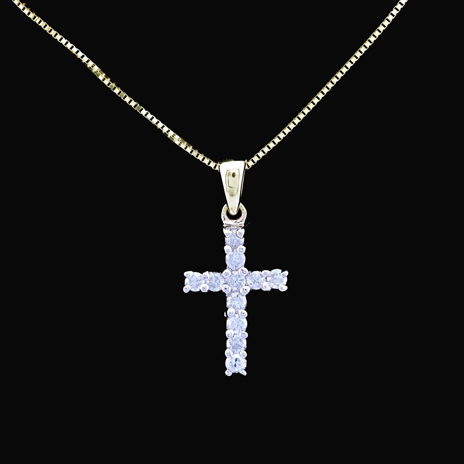 10k Yellow Gold 0.25CTW Natural Diamond Cross Charm 0.9g Pendant with Box Chain - Elite Jewelers - Charms & Pendants