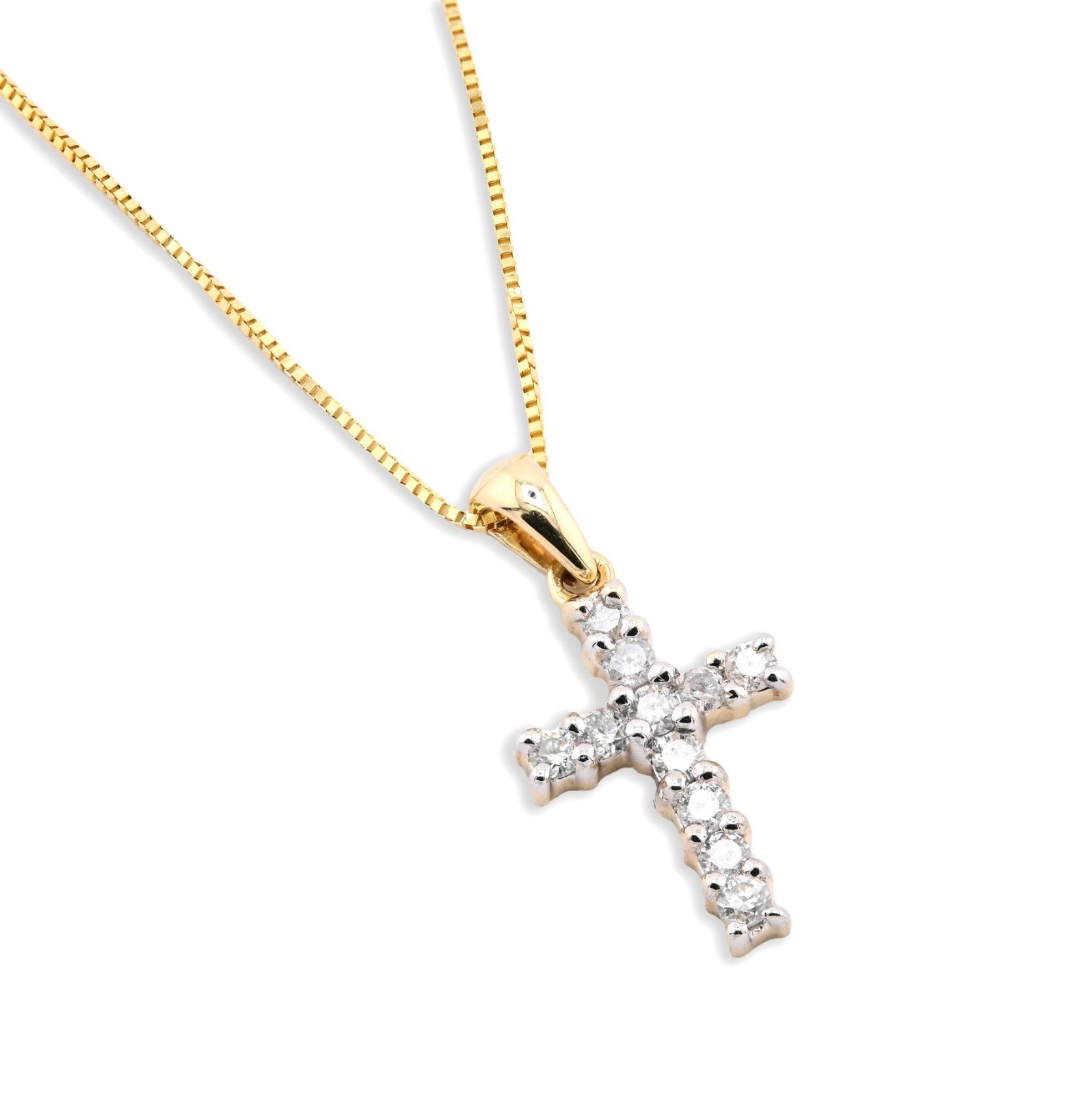 10k Yellow Gold 0.25CTW Natural Diamond Cross Charm 0.9g Pendant with Box Chain - Elite Jewelers - Charms & Pendants