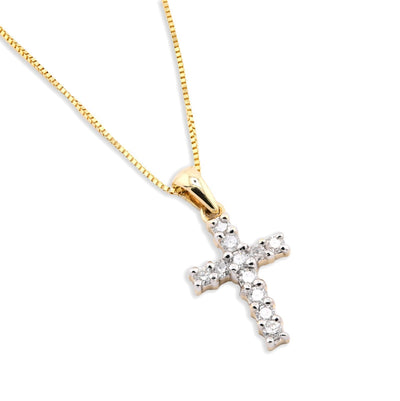 10k Yellow Gold 0.25CTW Natural Diamond Cross Charm 0.9g Pendant with Box Chain - Elite Jewelers - Charms & Pendants