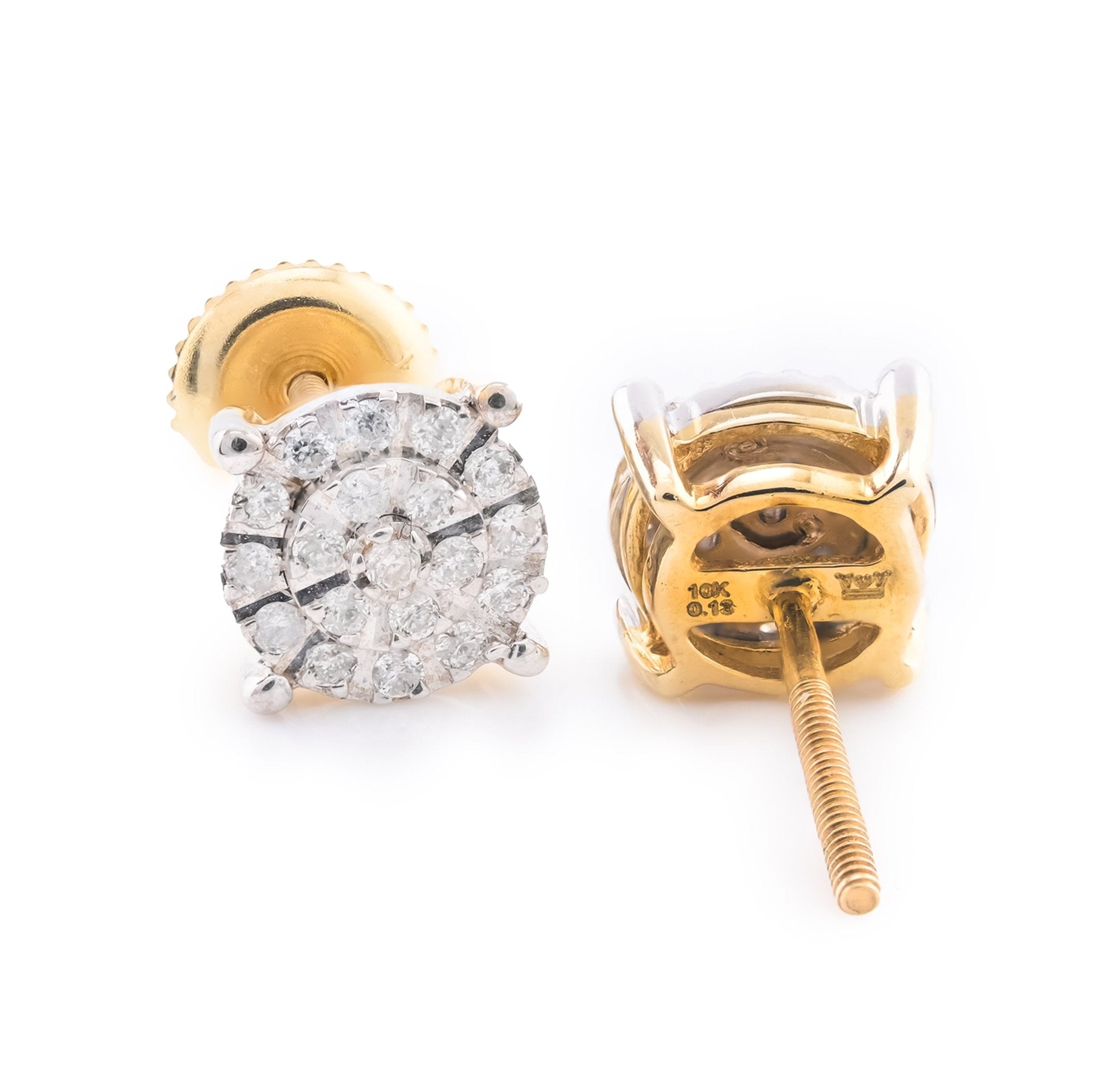 10k Yellow Gold 0.26CT Natural Diamond Cluster Stud Men Women Earrings - Elite Jewelers - Earrings