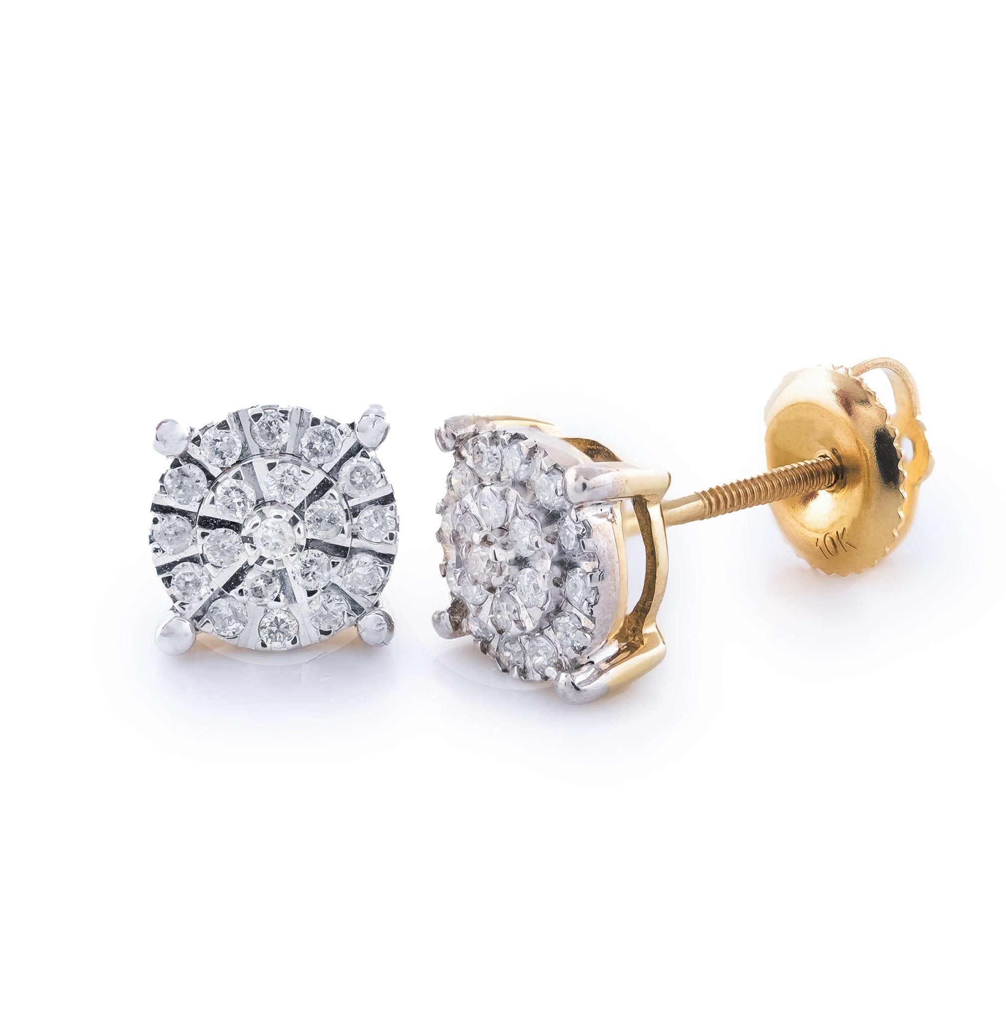 10k Yellow Gold 0.26CT Natural Diamond Cluster Stud Men Women Earrings - Elite Jewelers - Earrings