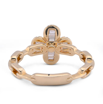10K Yellow Gold 0.26CT Round/Baguette 4 - Leaf Clover Centre Chain - Link Natural Diamond Women Ring - Elite Jewelers - Rings