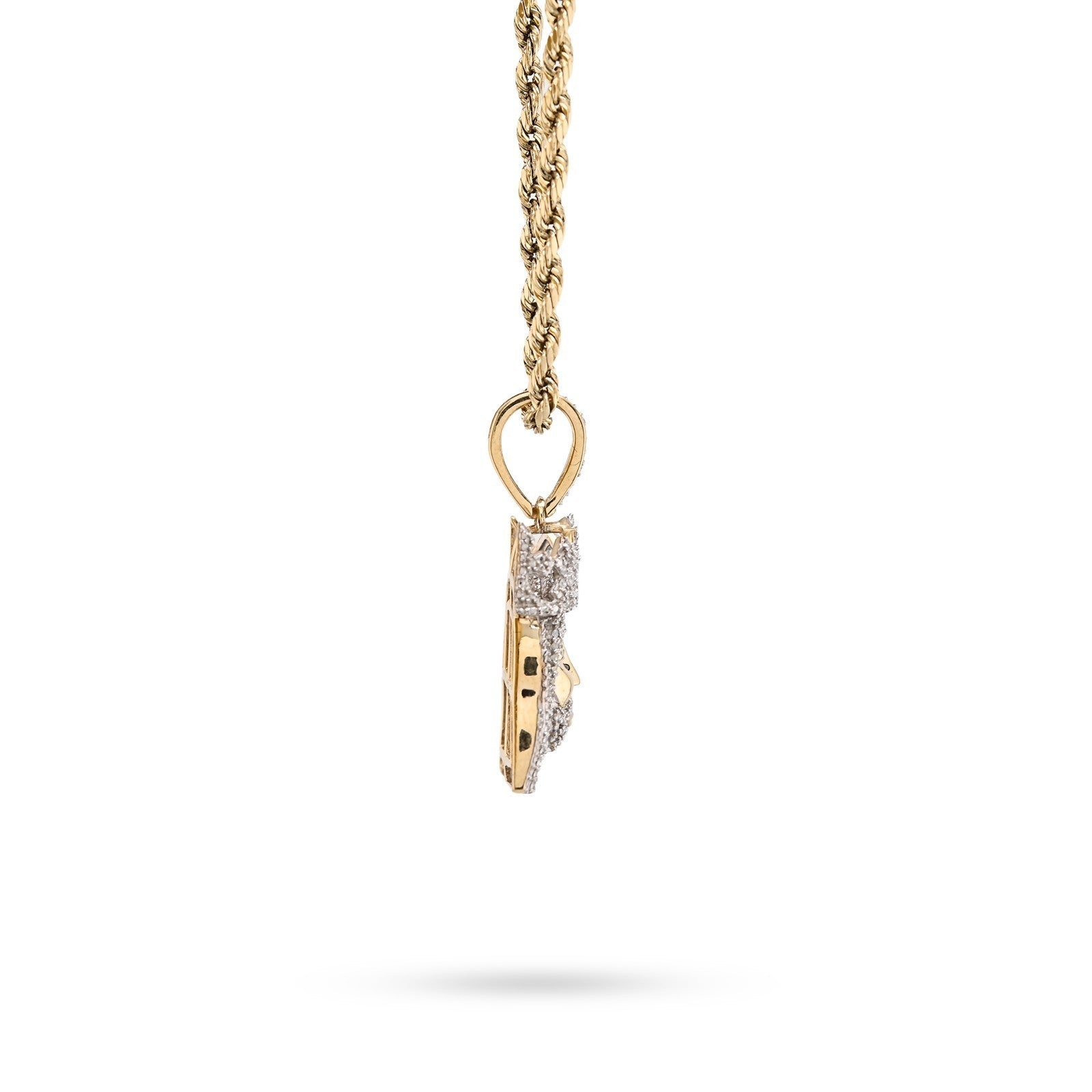 10k Yellow Gold 0.2CTW Natural Diamond 3D Crown Mini Jesus Head Pendant 3g Charm - Elite Jewelers - Charms & Pendants