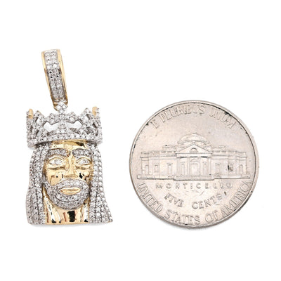 10k Yellow Gold 0.2CTW Natural Diamond 3D Crown Mini Jesus Head Pendant 3g Charm - Elite Jewelers - Charms & Pendants