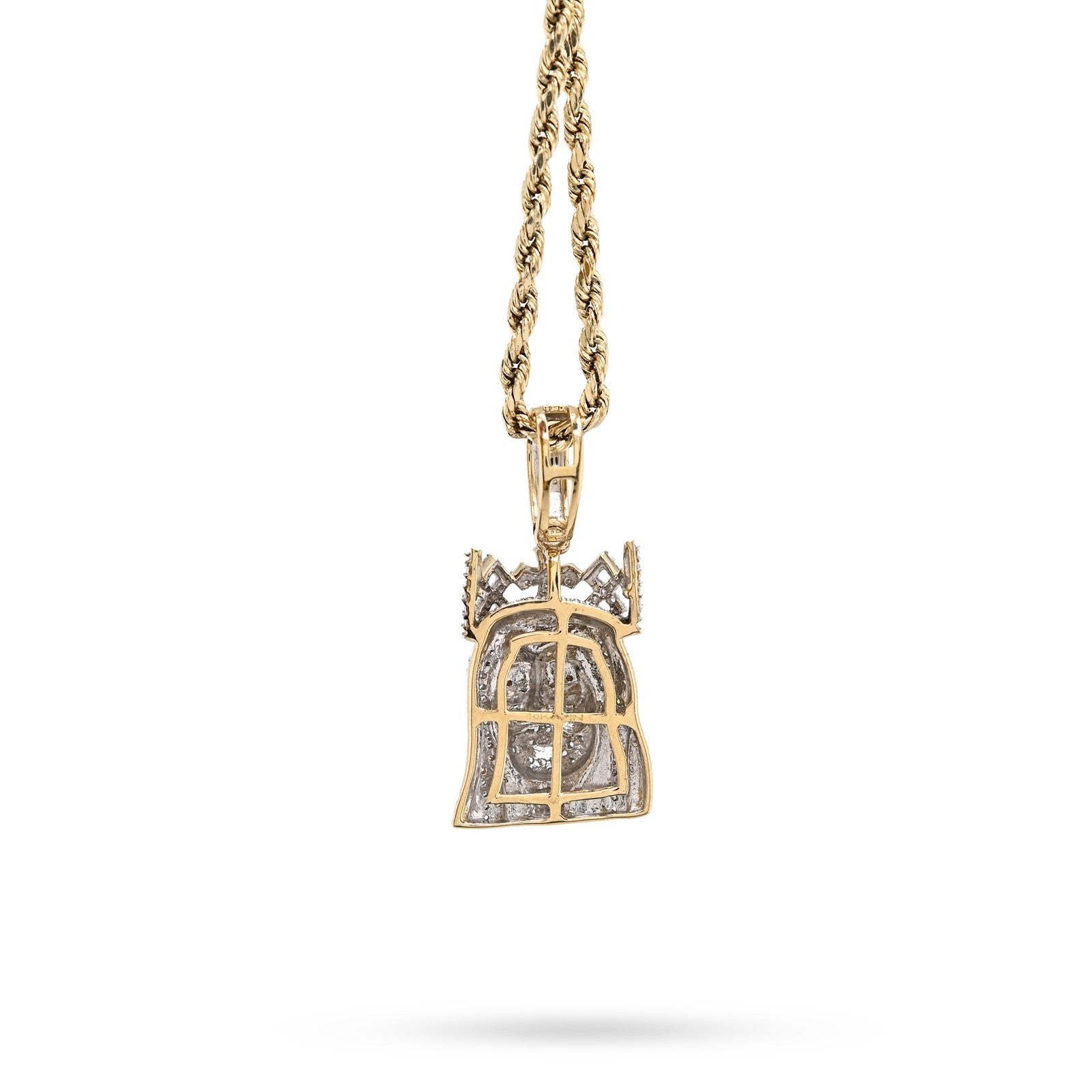 10k Yellow Gold 0.2CTW Natural Diamond 3D Crown Mini Jesus Head Pendant 3g Charm - Elite Jewelers - Charms & Pendants