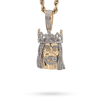 10k Yellow Gold 0.2CTW Natural Diamond 3D Crown Mini Jesus Head Pendant 3g Charm - Elite Jewelers - Charms & Pendants