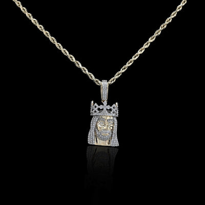10k Yellow Gold 0.2CTW Natural Diamond 3D Crown Mini Jesus Head Pendant 3g Charm - Elite Jewelers - Charms & Pendants