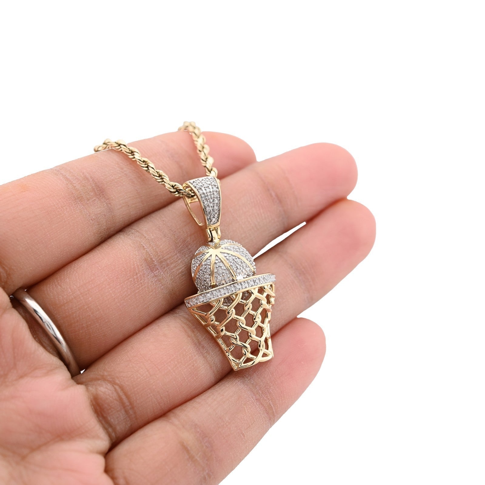10k Yellow Gold 0.2CTW Natural Diamond ICED BasketBall Hoop Pendant 4.5g Charm - Elite Jewelers - Charms & Pendants