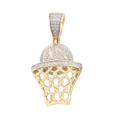 10k Yellow Gold 0.2CTW Natural Diamond ICED BasketBall Hoop Pendant 4.5g Charm - Elite Jewelers - Charms & Pendants