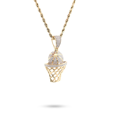 10k Yellow Gold 0.2CTW Natural Diamond ICED BasketBall Hoop Pendant 4.5g Charm - Elite Jewelers - Charms & Pendants