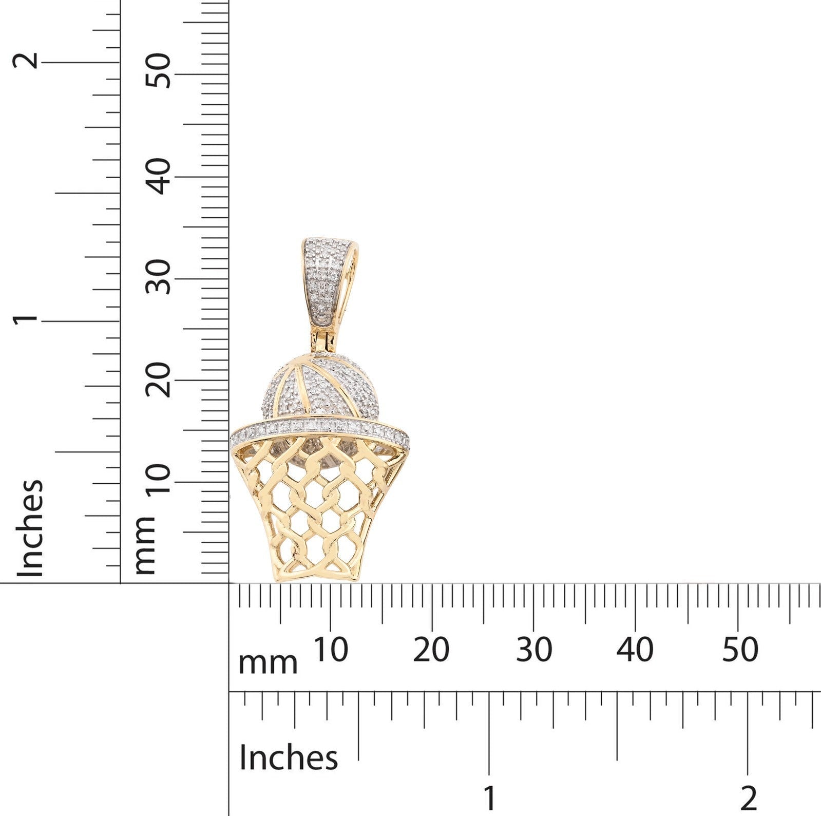 10k Yellow Gold 0.2CTW Natural Diamond ICED BasketBall Hoop Pendant 4.5g Charm - Elite Jewelers - Charms & Pendants