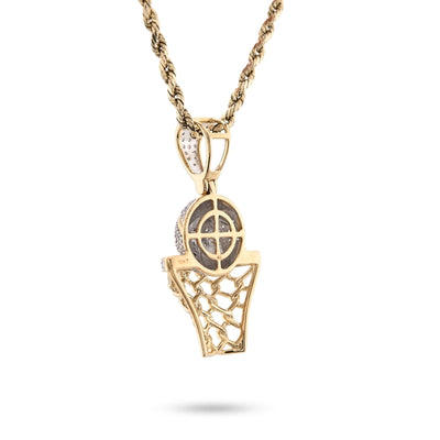 10k Yellow Gold 0.2CTW Natural Diamond ICED BasketBall Hoop Pendant 4.5g Charm - Elite Jewelers - Charms & Pendants