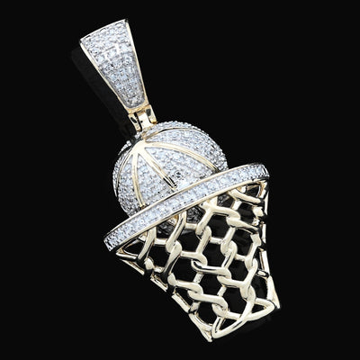 10k Yellow Gold 0.2CTW Natural Diamond ICED BasketBall Hoop Pendant 4.5g Charm - Elite Jewelers - Charms & Pendants