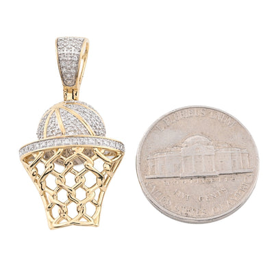 10k Yellow Gold 0.2CTW Natural Diamond ICED BasketBall Hoop Pendant 4.5g Charm - Elite Jewelers - Charms & Pendants