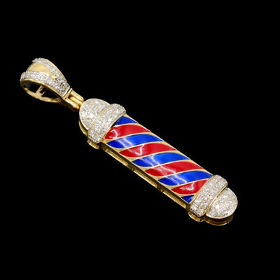 10k Yellow Gold 0.2CTW Natural Round Diamond Barber Poll Pendant 1.9g Charm - Elite Jewelers - Charms & Pendants