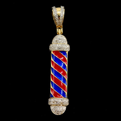 10k Yellow Gold 0.2CTW Natural Round Diamond Barber Poll Pendant 1.9g Charm - Elite Jewelers - Charms & Pendants