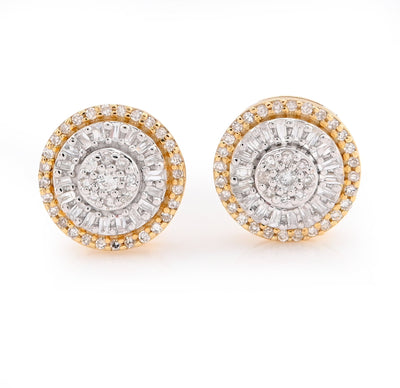 10K Yellow Gold 0.32CT Round/Baguette Natural Diamond Halo Cluster Flower Earrings Men Women Studs - Elite Jewelers -